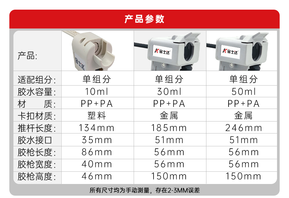 金士达单组份胶枪55ml/30ml/10ml点胶枪操作工具耐磨不易断裂